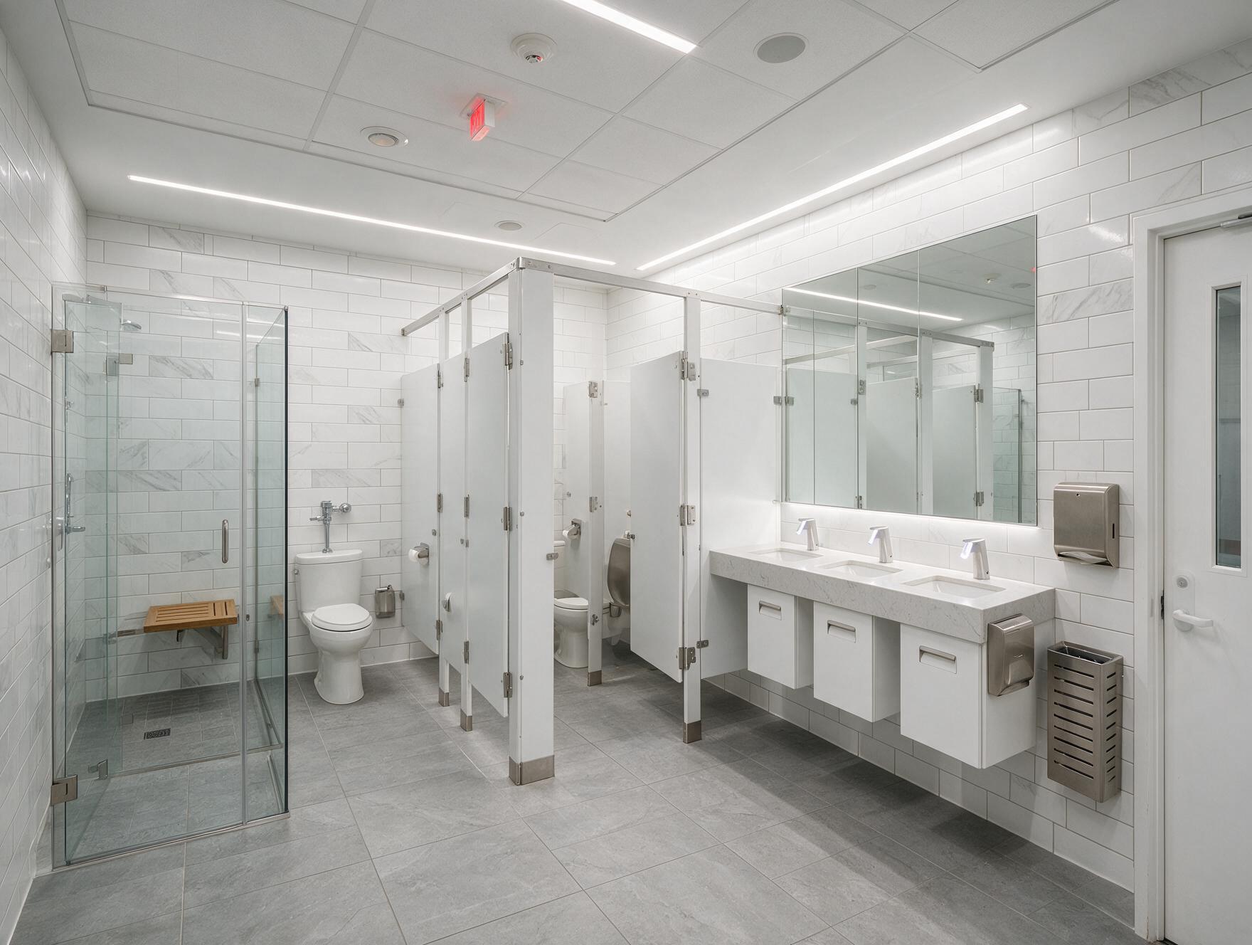 Updated commercial restroom renovated by Cmax GC