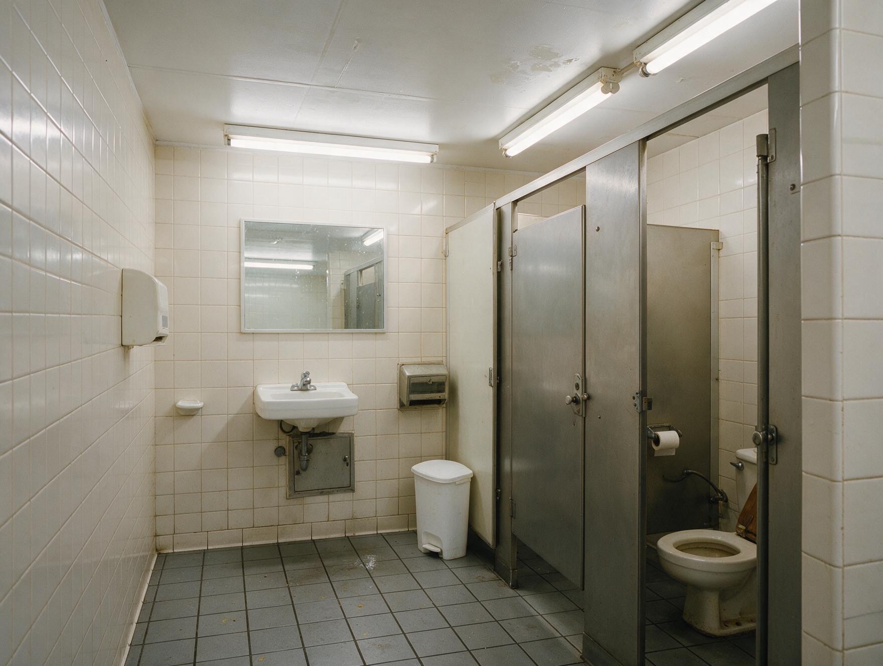 Worn commercial restroom before Cmax GC renovation